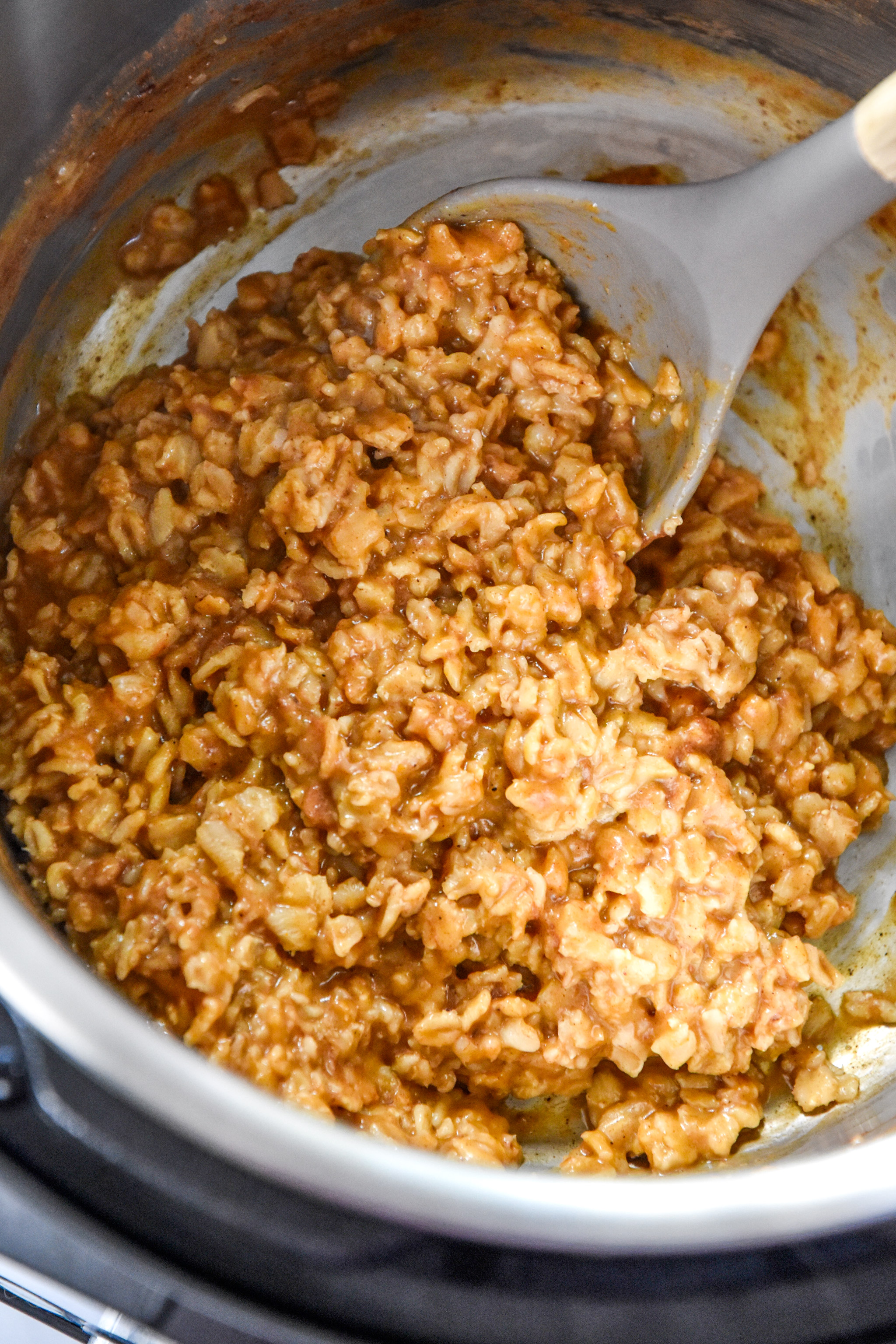 pumpkin spice oatmeal stirred up in the instant pot