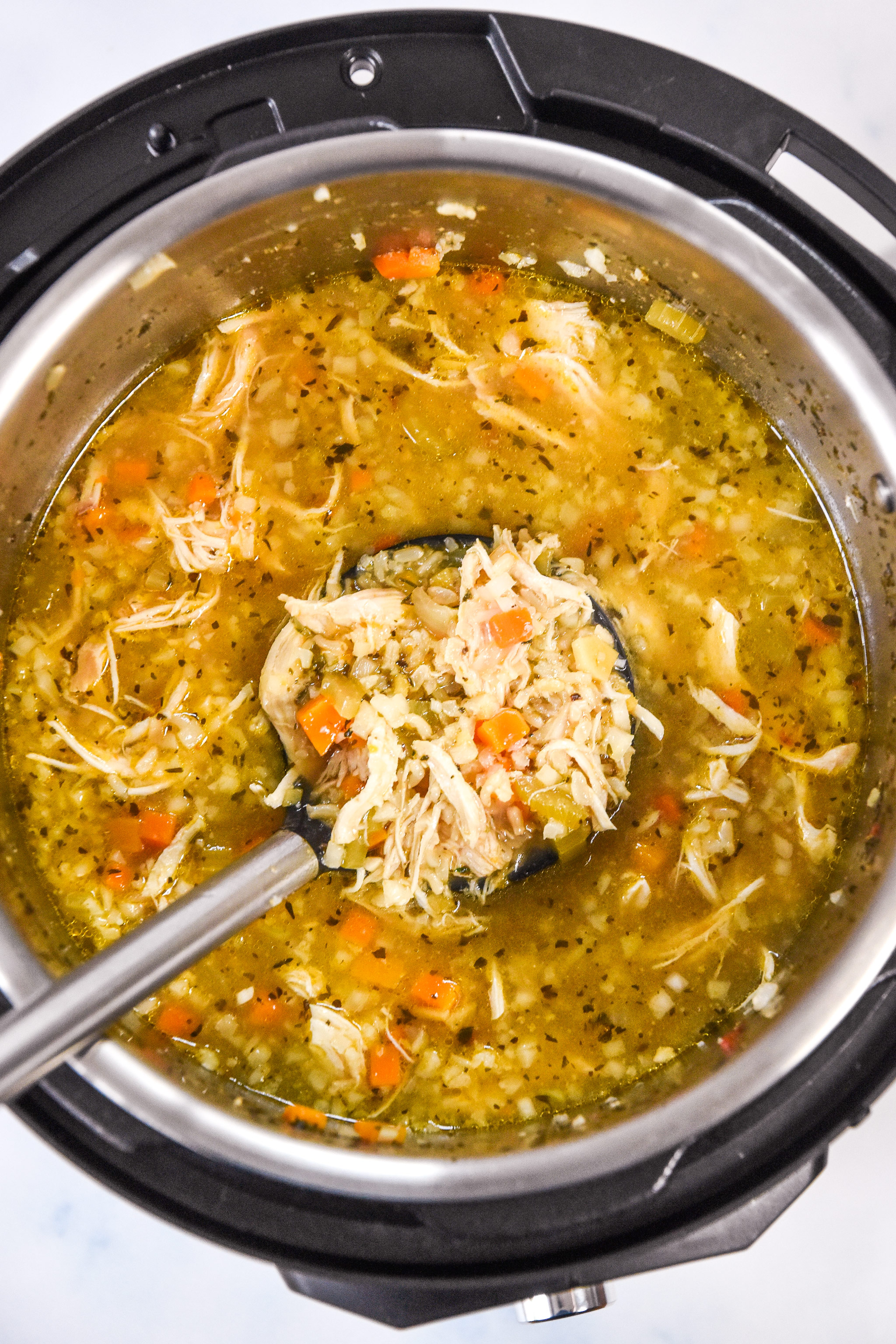 cooked instant pot ginger chicken rice soup.