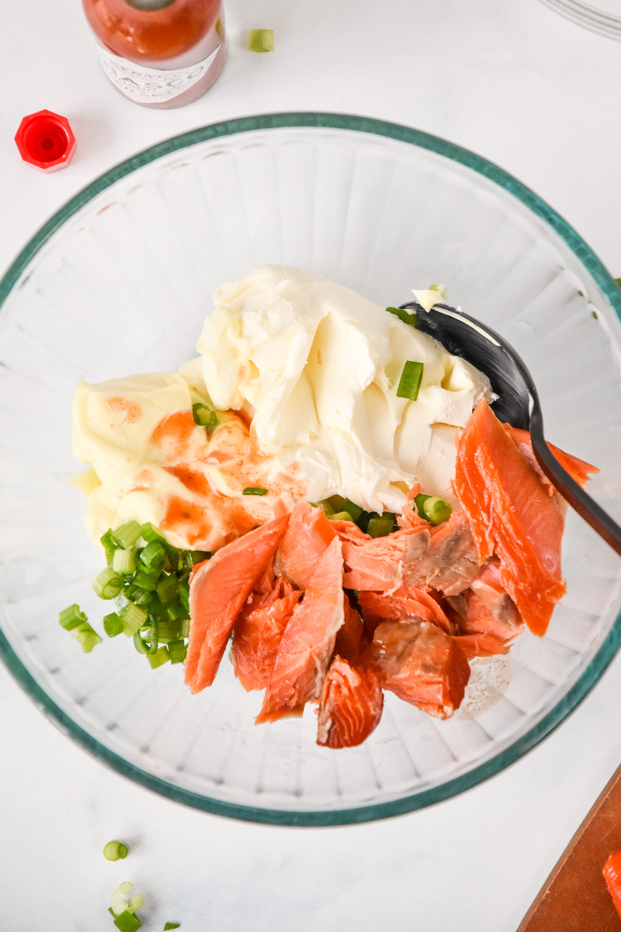 ingredients in the bowl about to be mixed up.