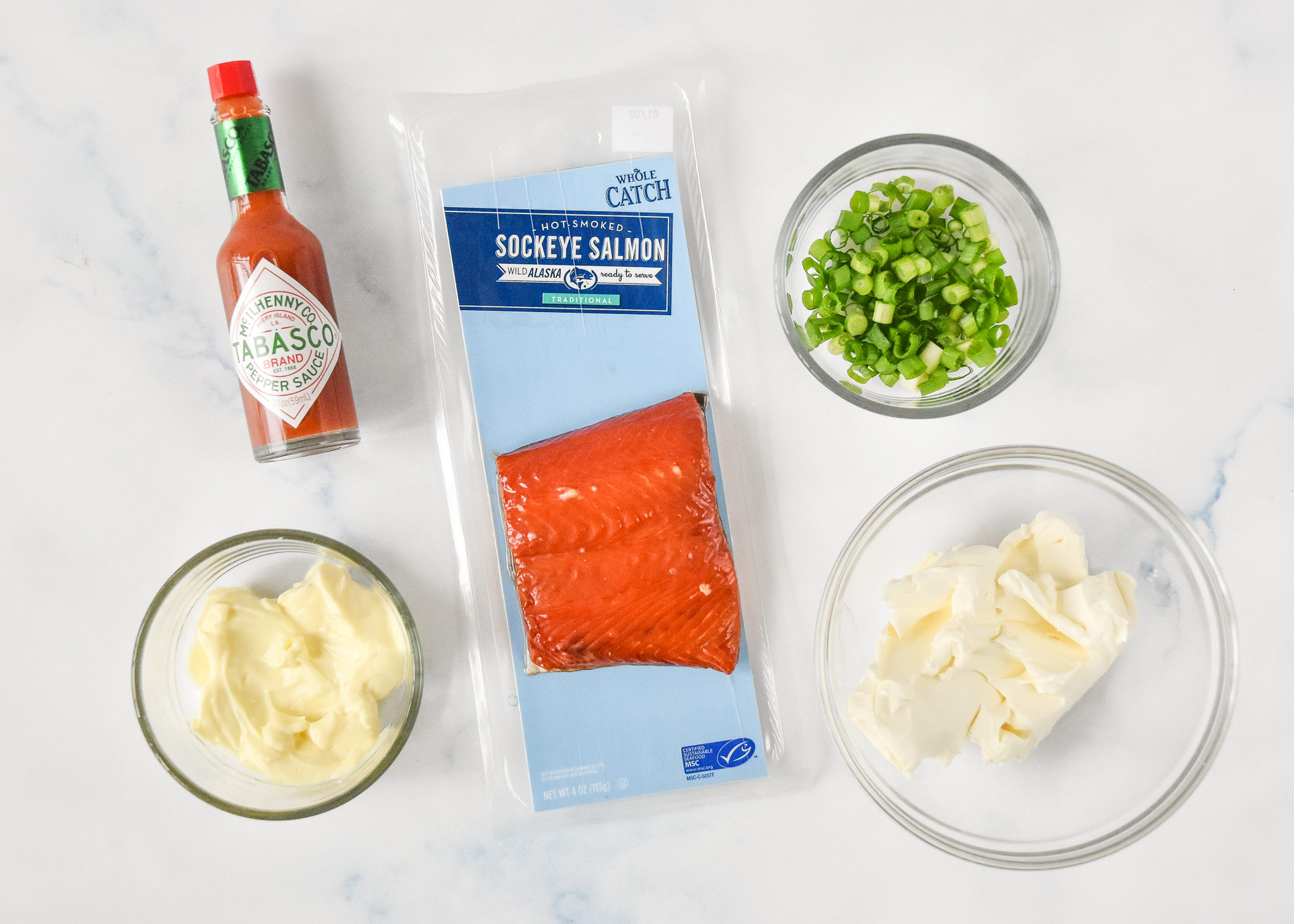 ingredients for the smoked salmon dip.