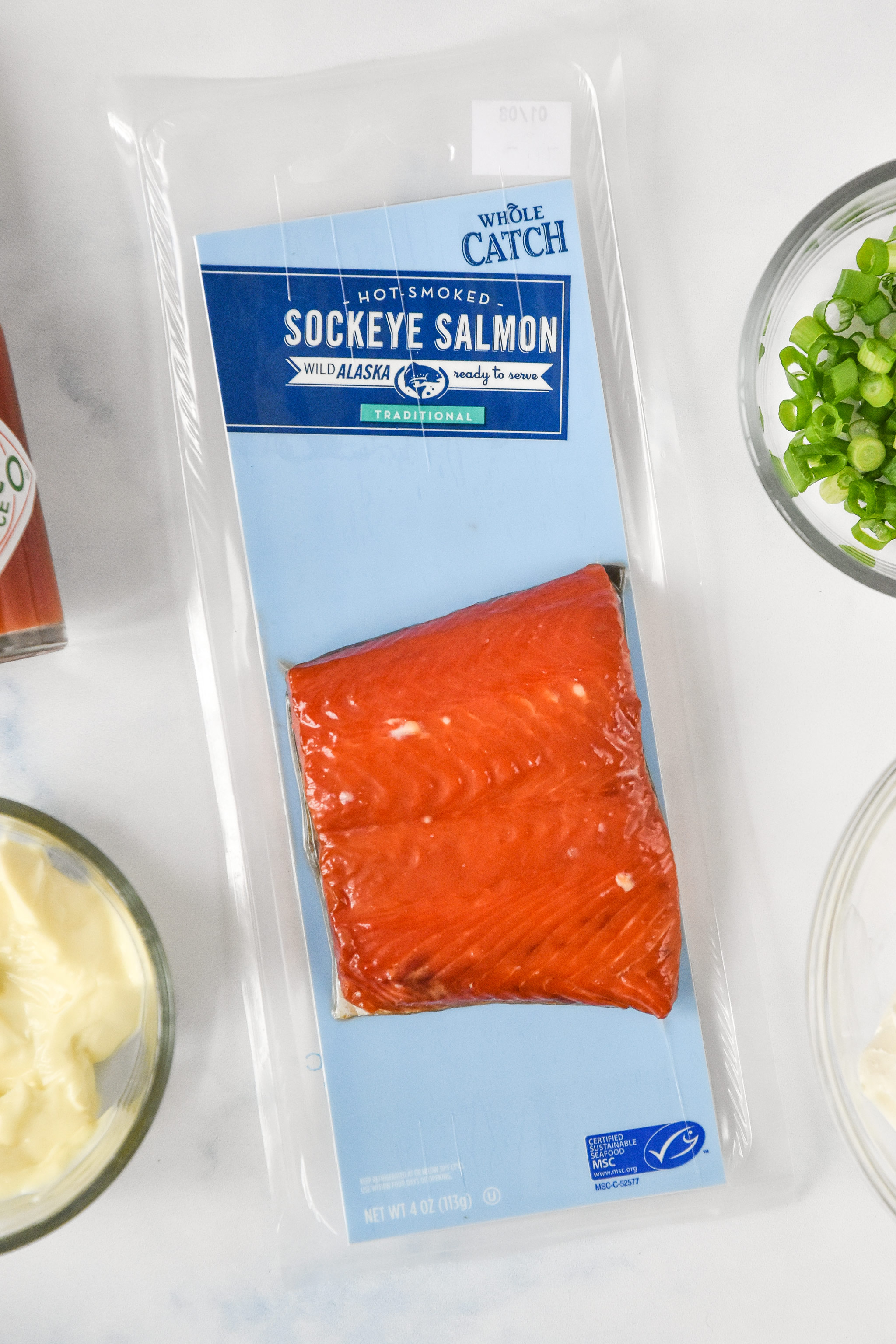 close up of the package of the smoked salmon.