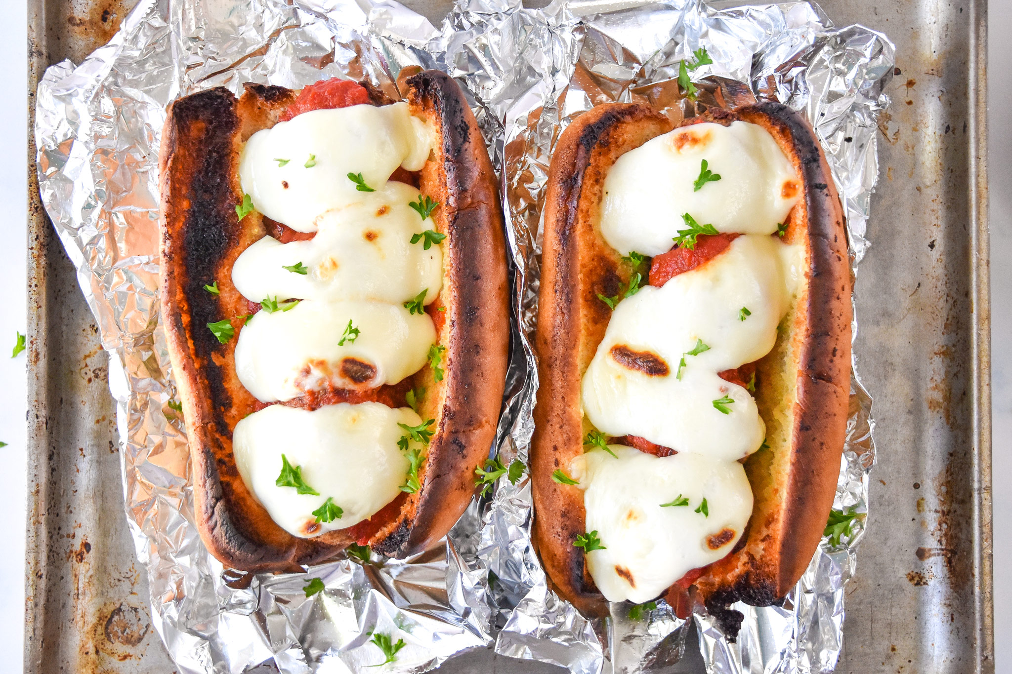 meatball sub sandwiches freshly broiled ready to eat.