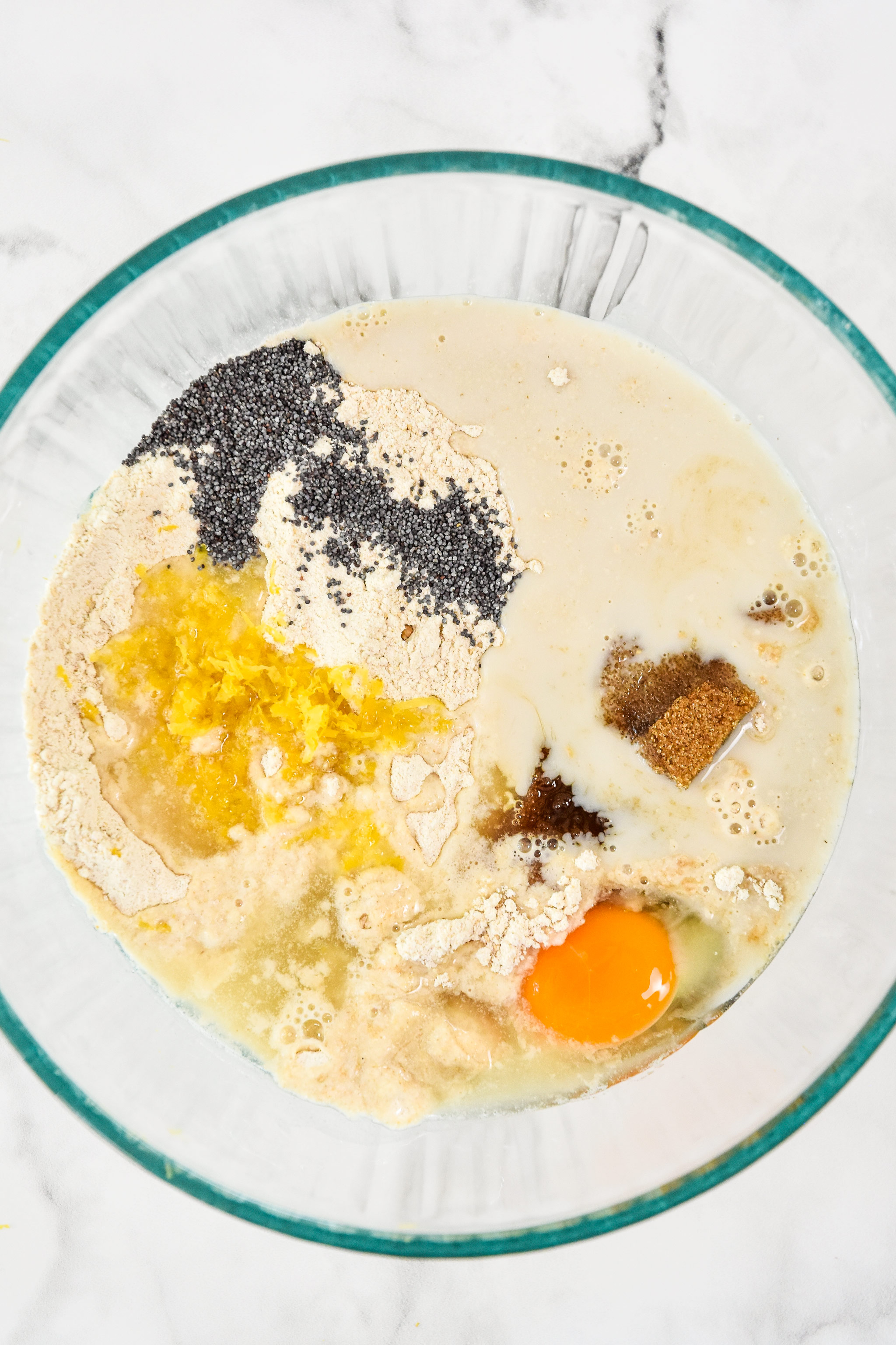 ingredients in the bowl before being mixed.