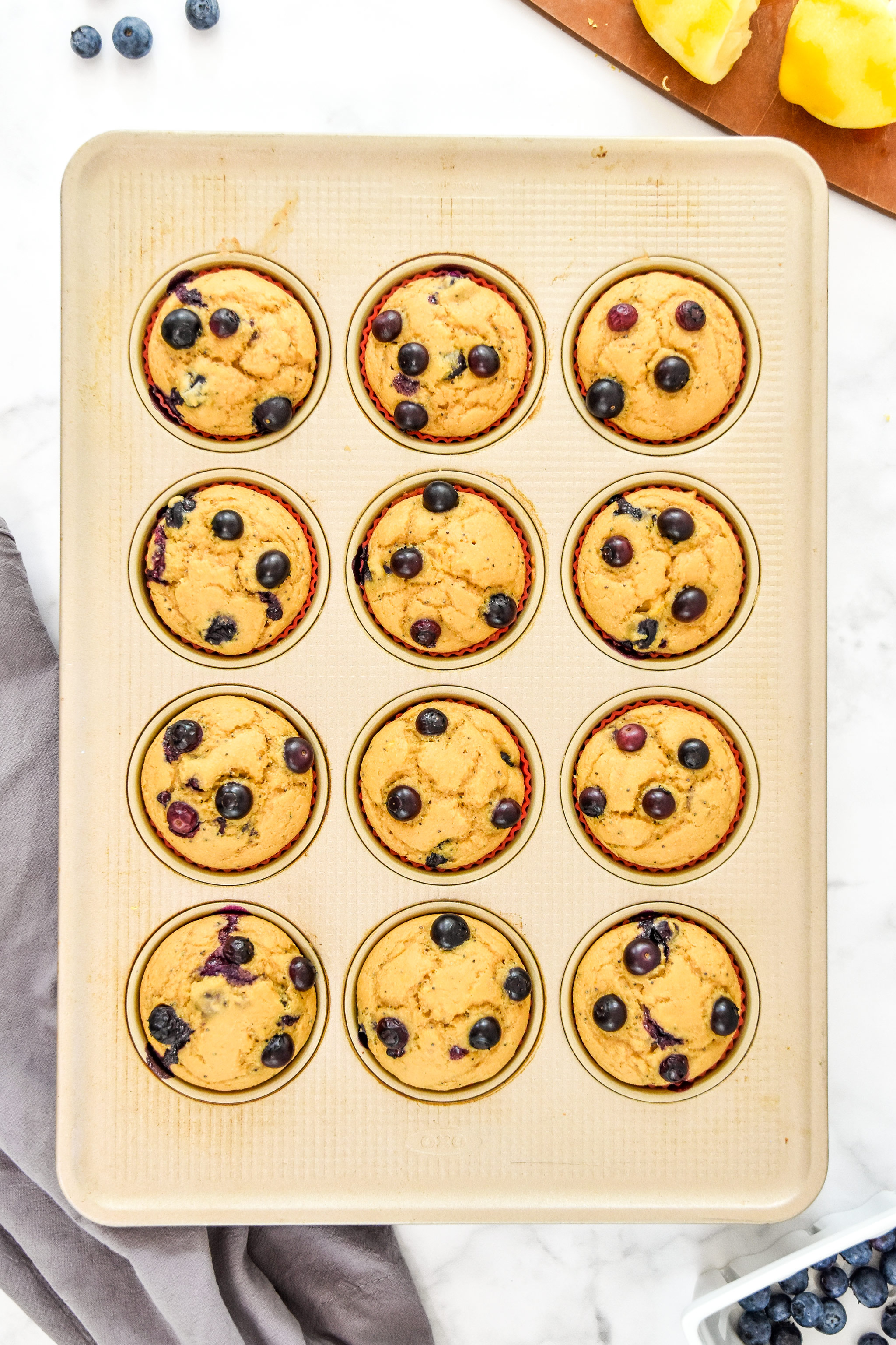 cooked blueberry lemon pancake mix muffins.