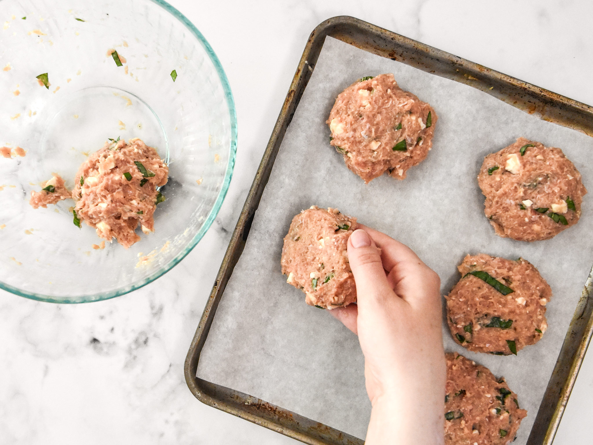 forming patties with the feta basil turkey burger mixture.
