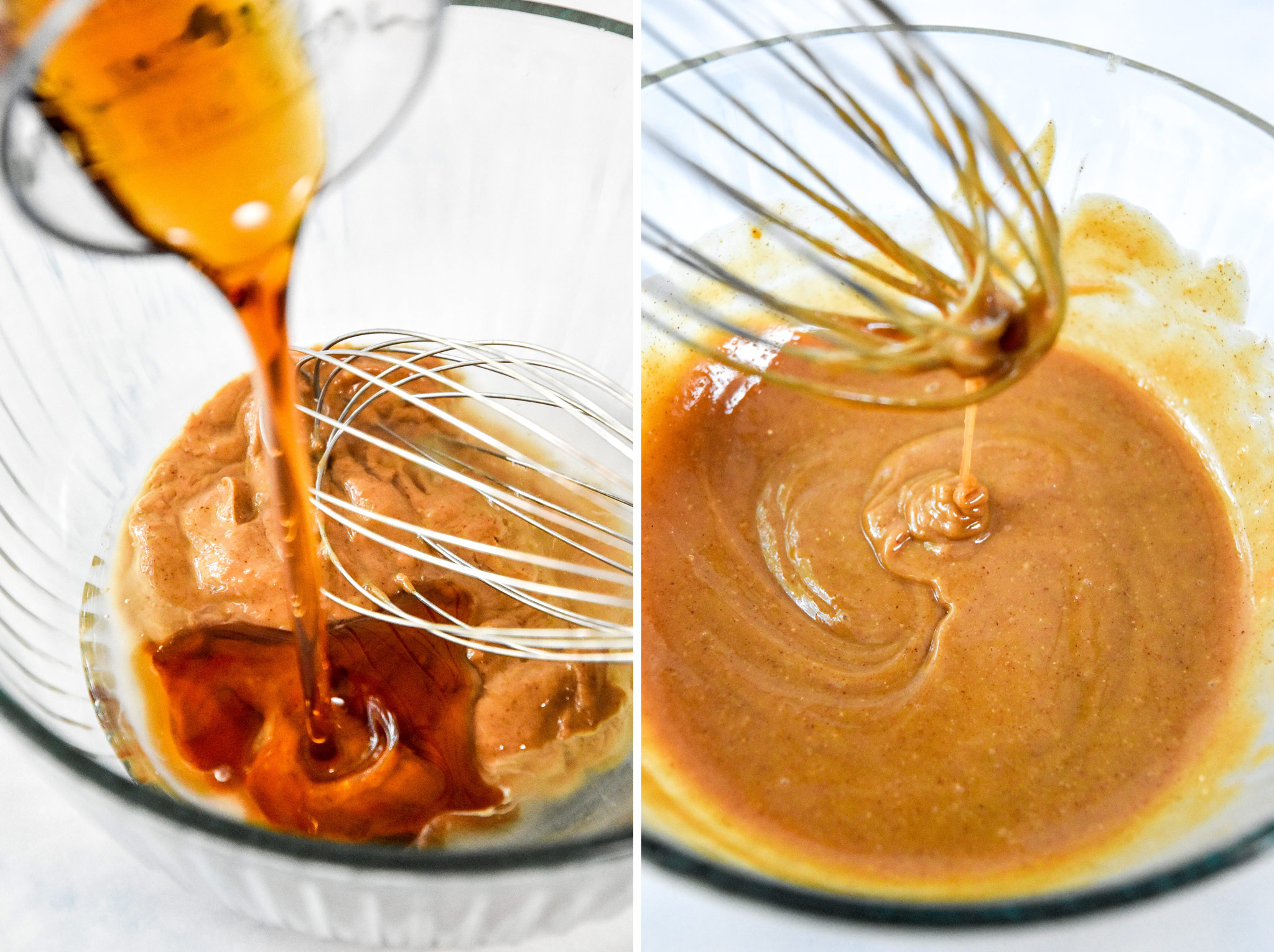 mixing the wet ingredients to make the peanut butter granola.