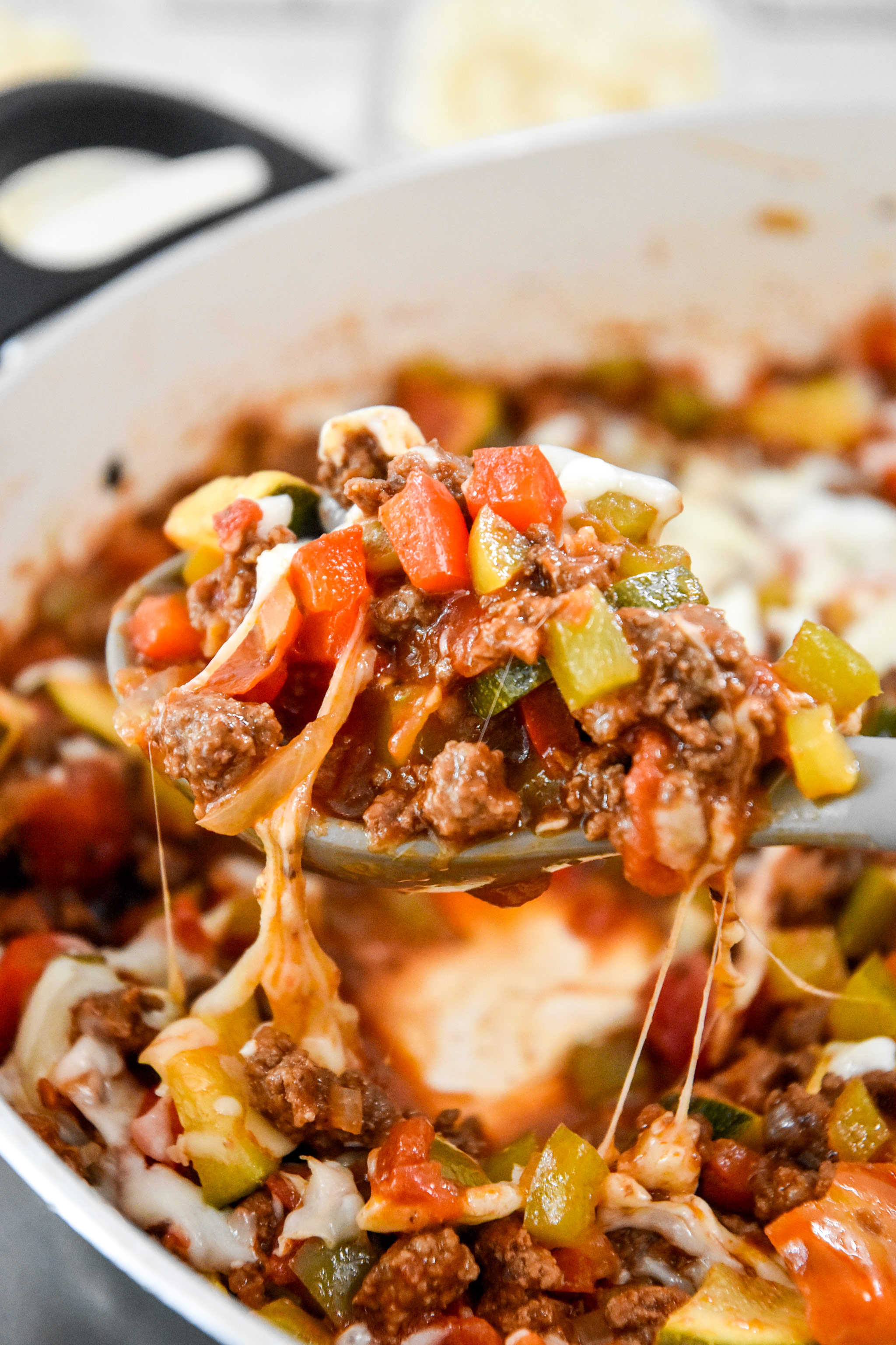 a big spoonful of meal prep unstuffed pepper bowl mixture.