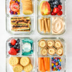 overhead shot of 4 4 Peanut Butter Snack Box Meal Prep Ideas.