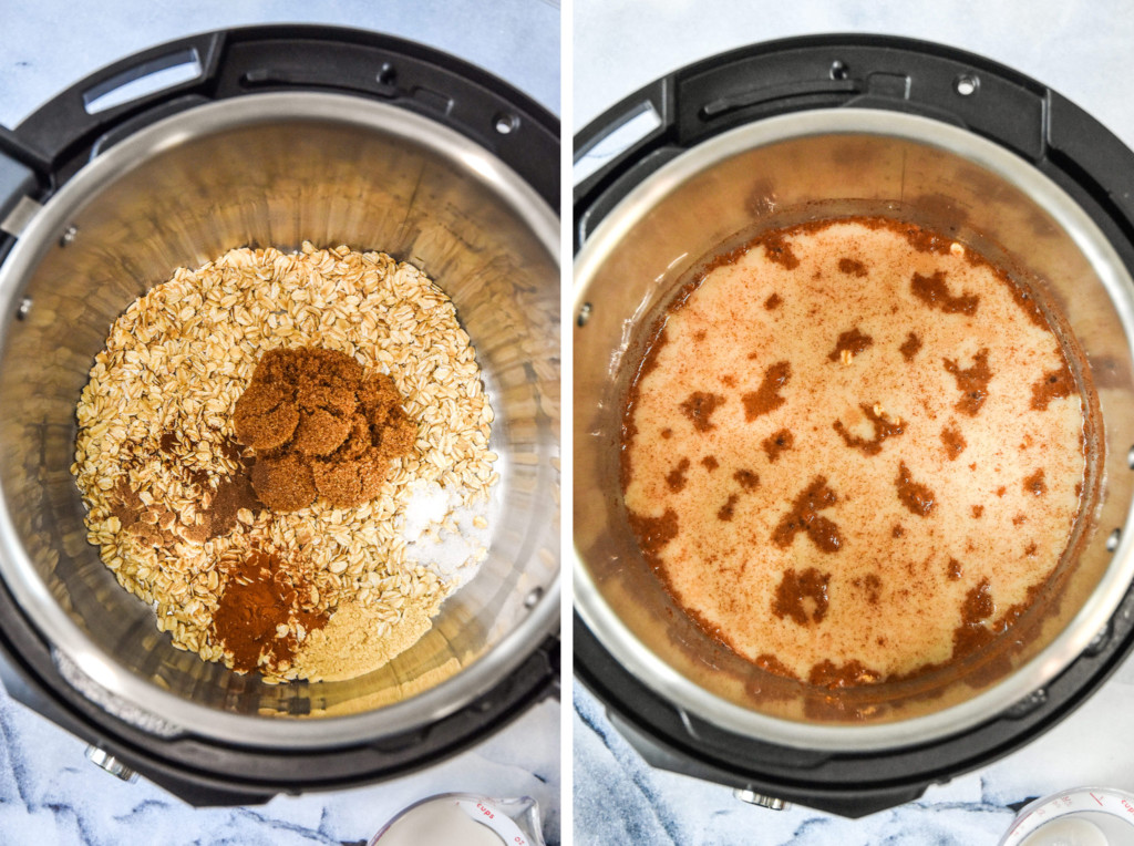 instant pot gingerbread oatmeal ingredients in the pot liner.