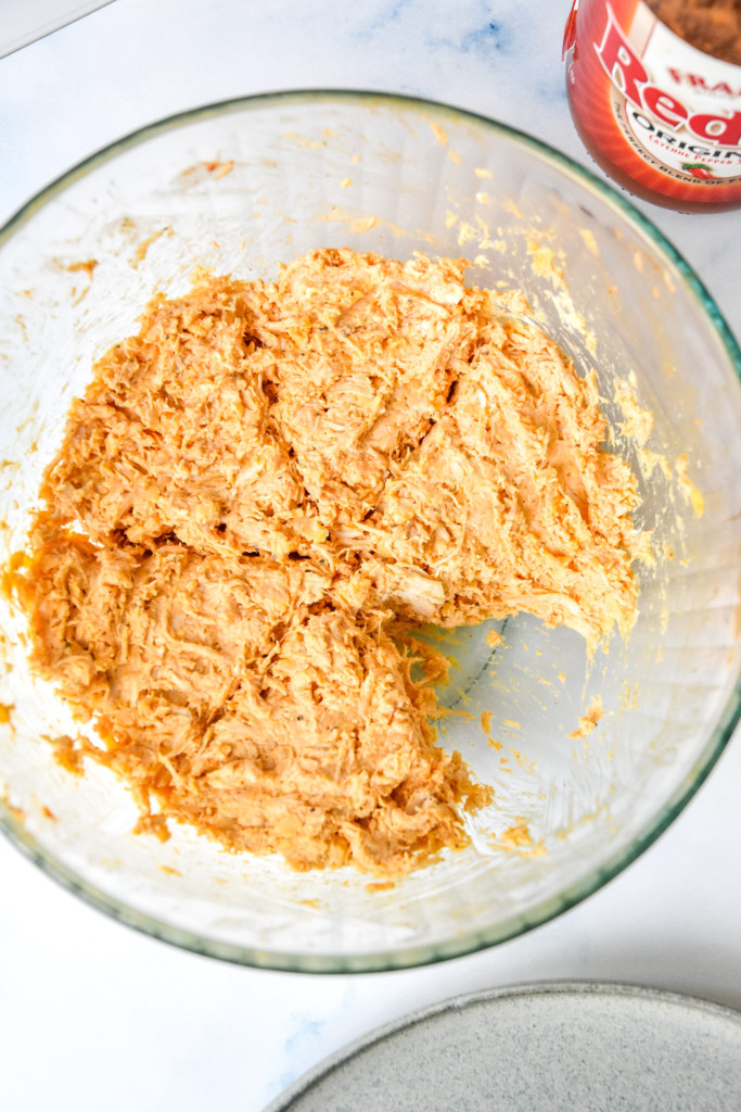 flauta filling mixture in a glass bowl, divided into sections for easy portions.