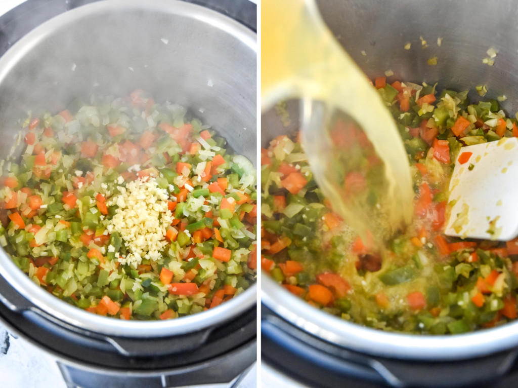sauteing veggies and garlic in the instant pot then adding broth.