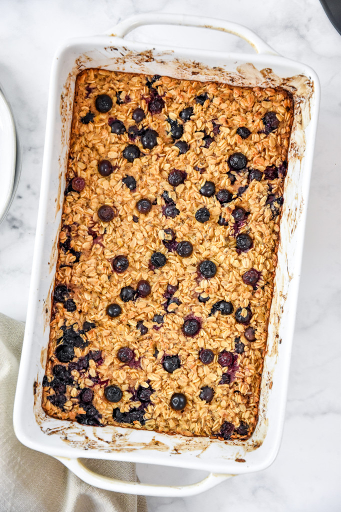 after baking the easy blueberry lemon oatmeal fresh from the oven.