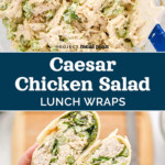 caesar chicken salad lunch wraps pin image.