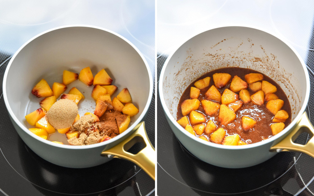 sauteed peaches in a saucepan to make the peaches and cream oatmeal.