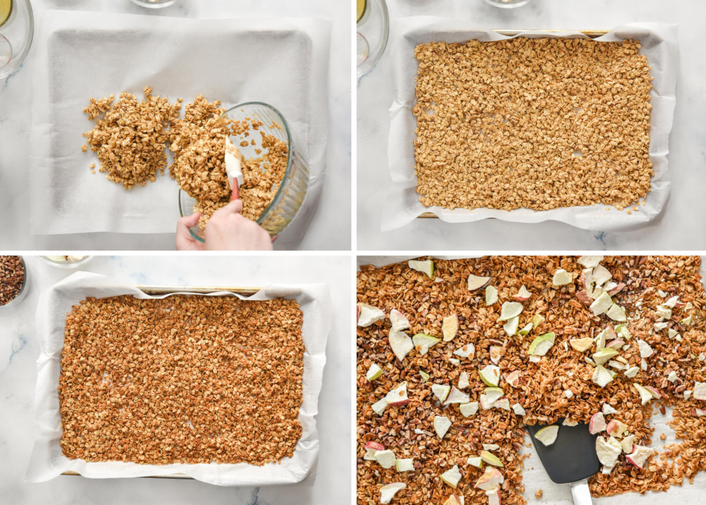 step by step of baking the homemade apple pie spiced granola.