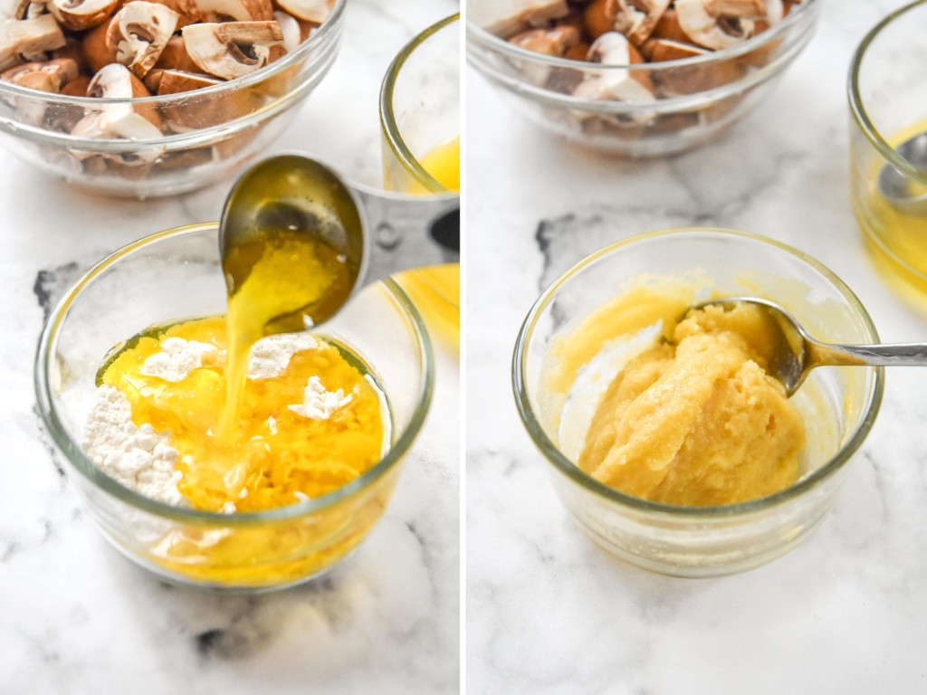 making the butter flour paste for the chicken pot pie with biscuit crust.