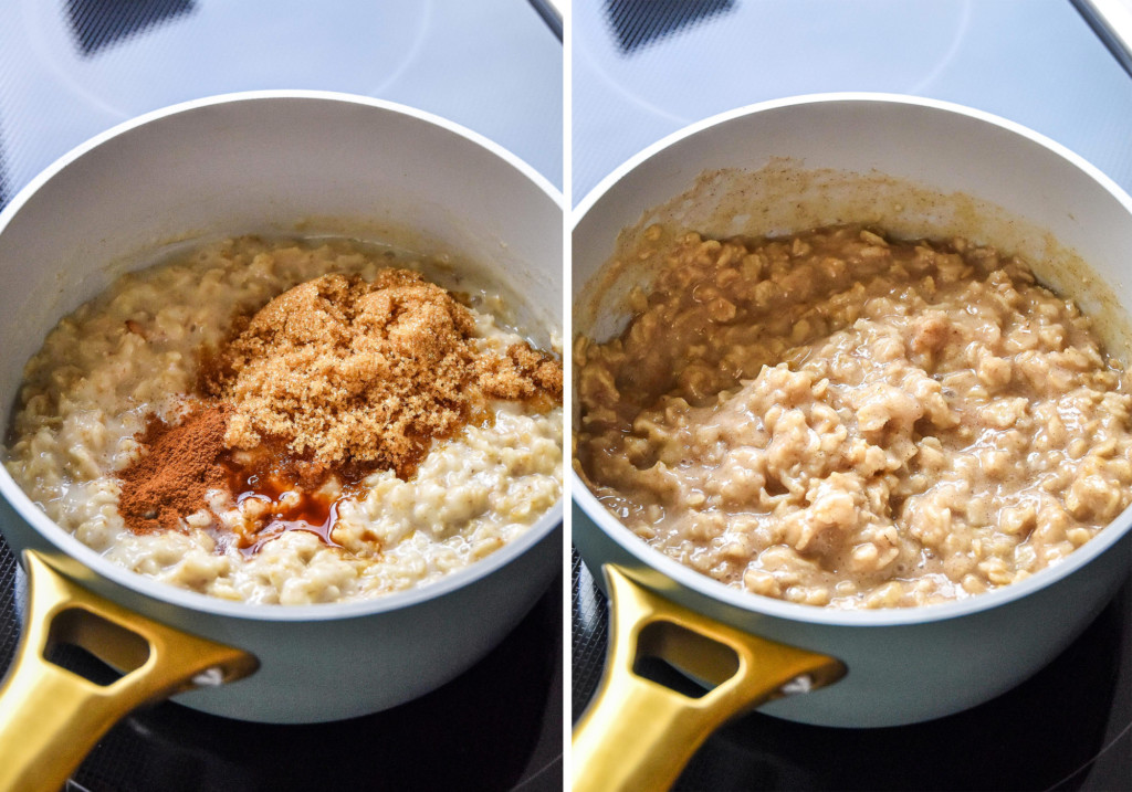 cooking the oats for the stovetop triple berry egg white oatmeal.