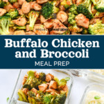 pin image for buffalo chicken and broccoli meal prep.
