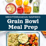 pin image for mediterranean inspired grain bowl meal prep.