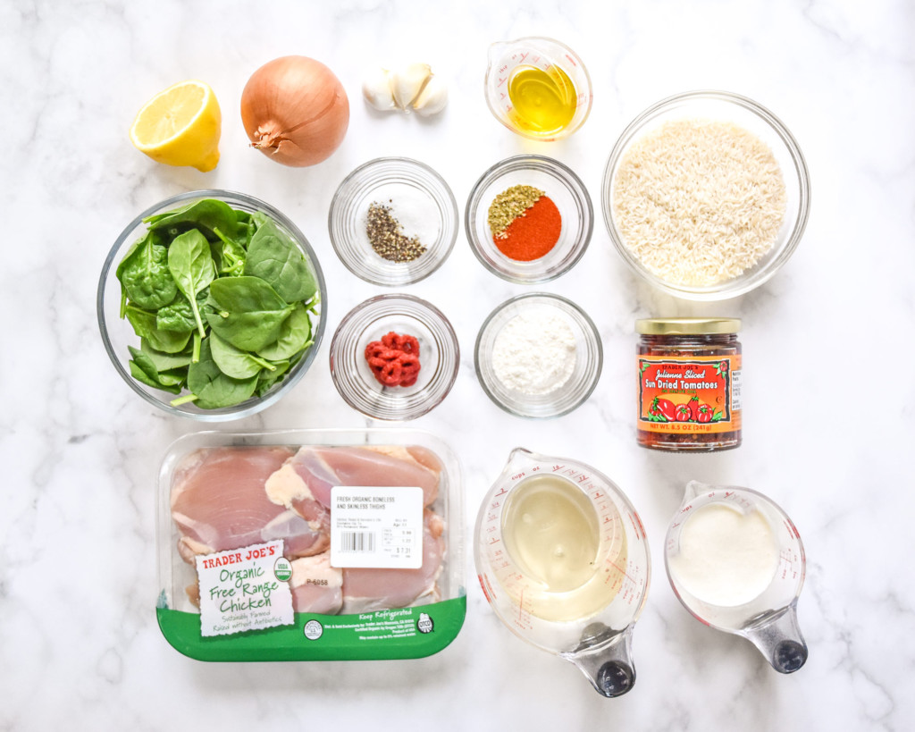 ingredients to make the creamy tuscan chicken meal prep before starting.