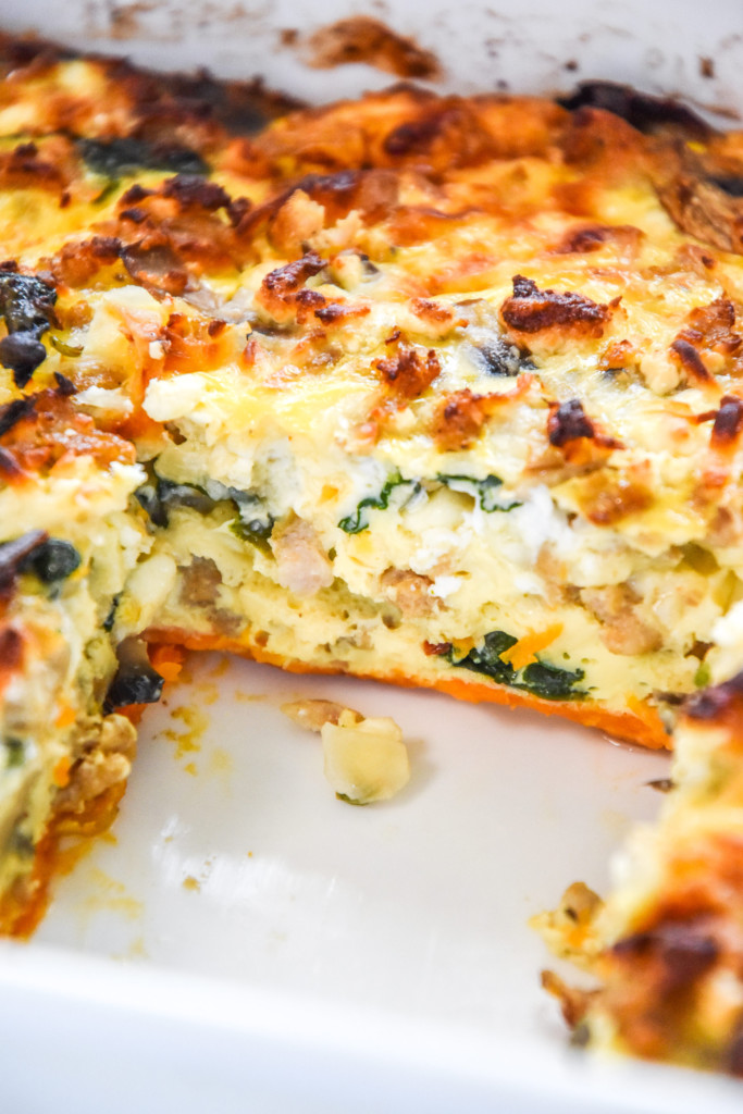 cut inside of the casserole to see the crust and bottom of dish.