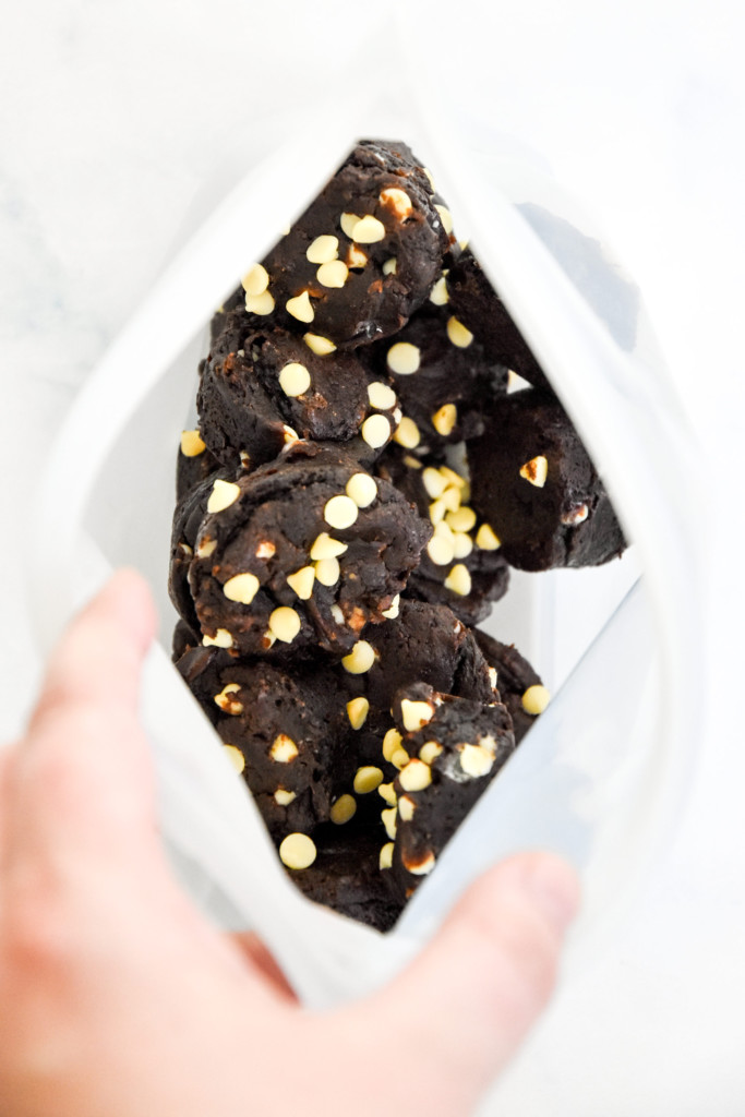 sweet potato brownie bites frozen and stored in a stasher silicone bag.