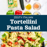 pin image with text for zesty italian tortellini pasta salad.