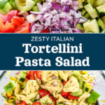 pin image with text for zesty italian tortellini pasta salad.
