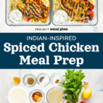 pin image with text for indian-inspired spiced chicken meal prep.