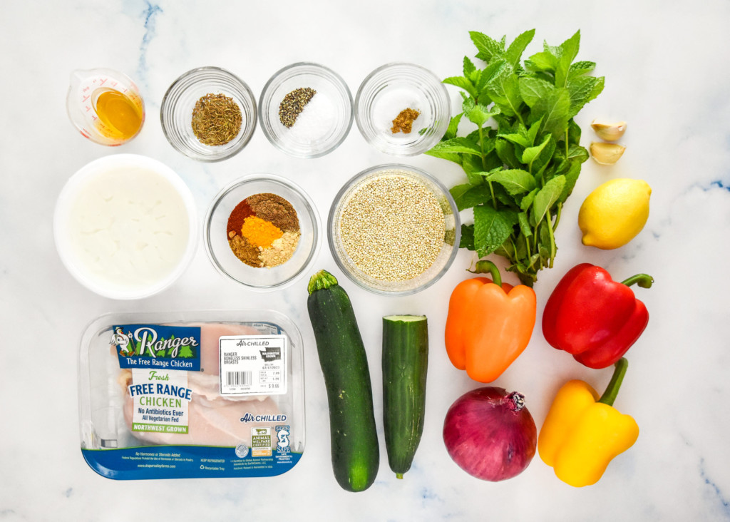 ingredients required to make the indian-inspired spiced chicken meal prep before starting.