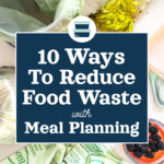cover photo with text 10 ways to reduce food waste with meal planning.
