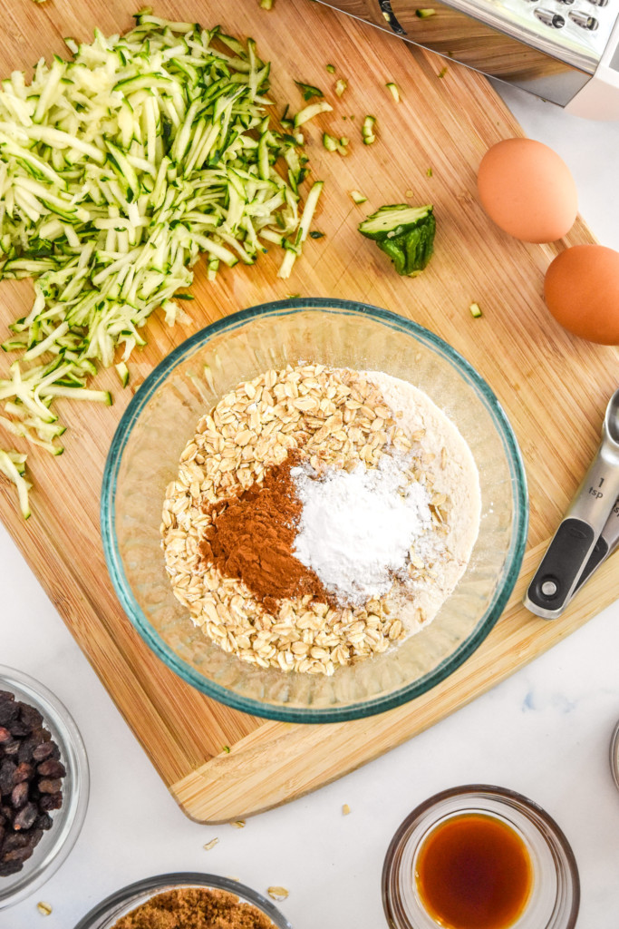 dry ingredients in a glass bowl before stirring.
