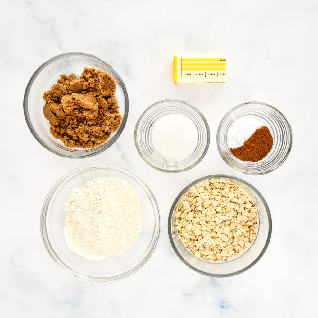 ingredients for the crumb topping of the cinnamon raisin zucchini coffee cake.