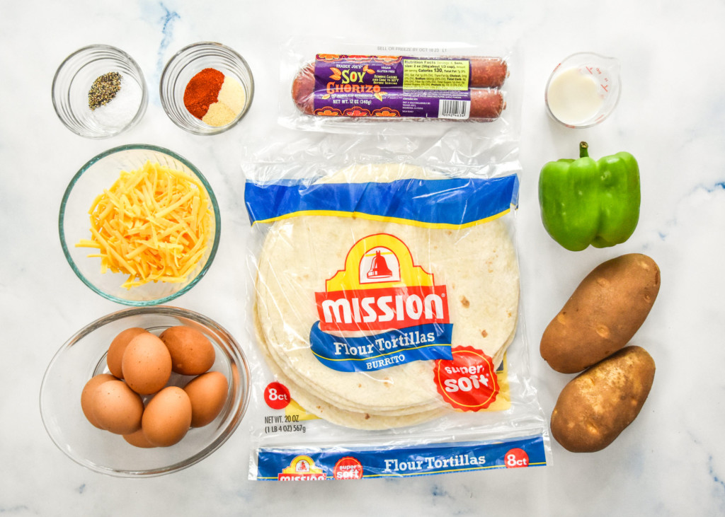 ingredients required to make the meal prep soy chorizo breakfast burritos.