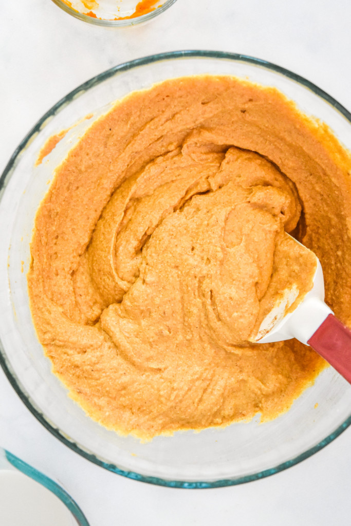 mixed together pancake batter for the pumpkin pie greek yogurt pancakes.