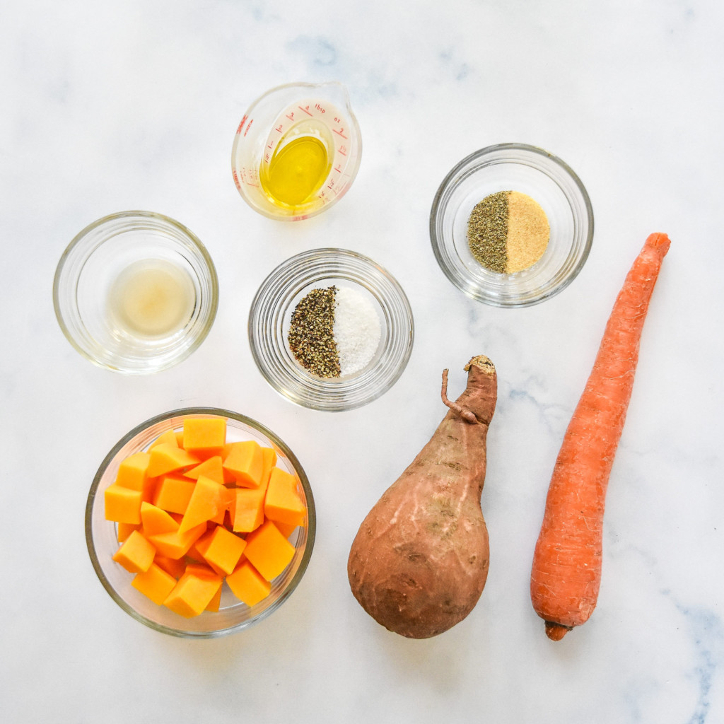 ingredients required to make air fryer roasted fall vegetables.