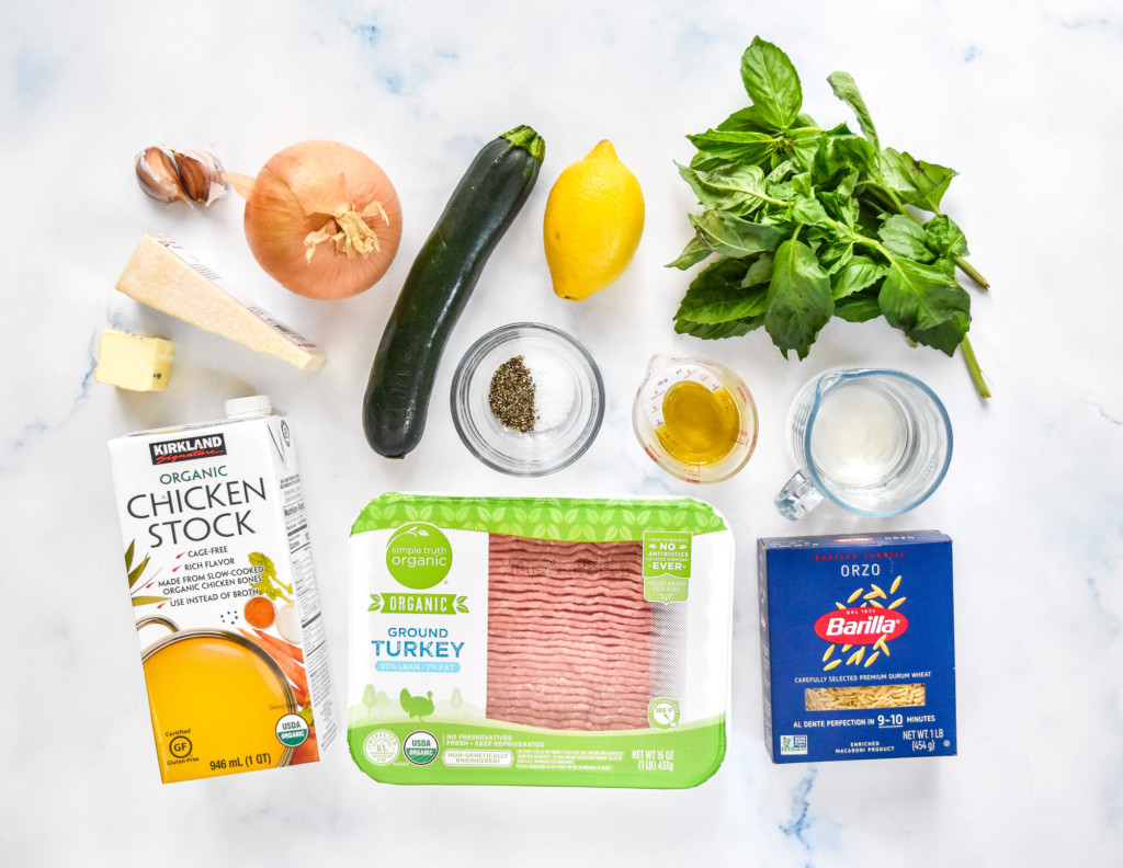 ingredients required to make the ground turkey zucchini orzotto.
