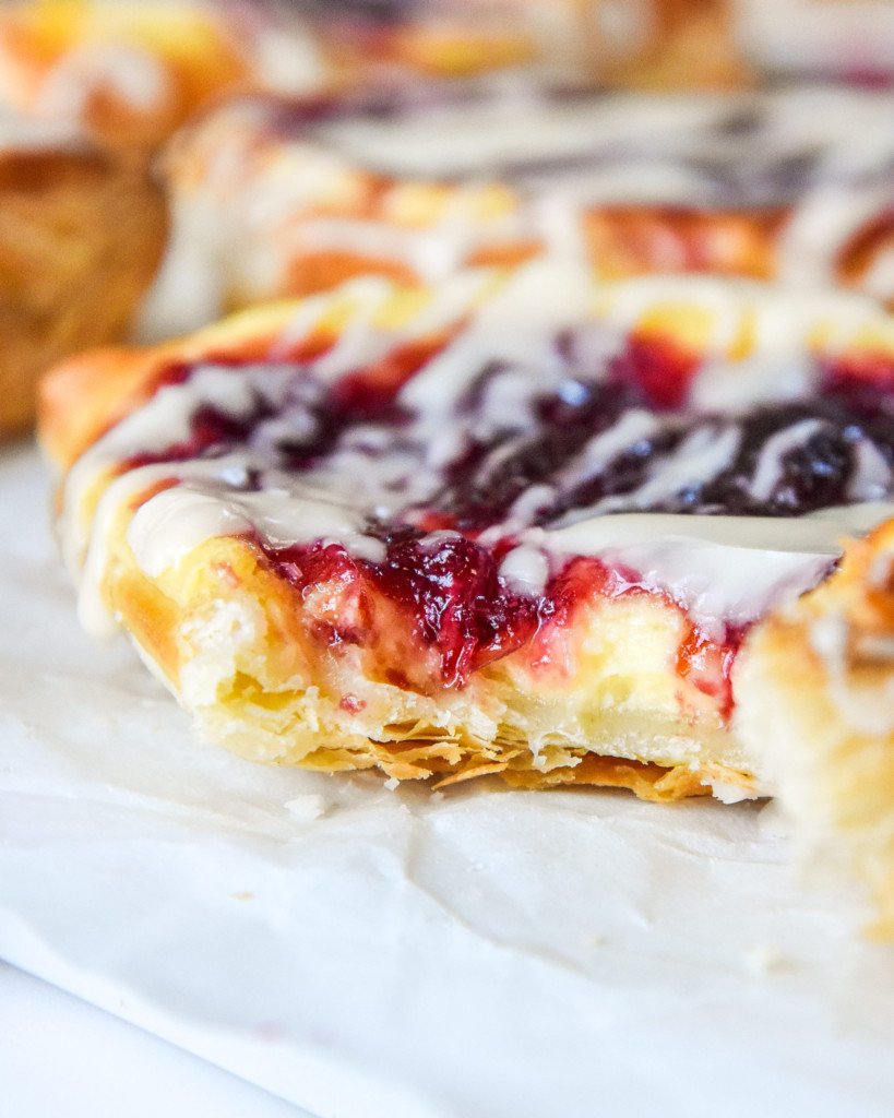 flaky interior of the leftover cranberry sauce cheese danish.