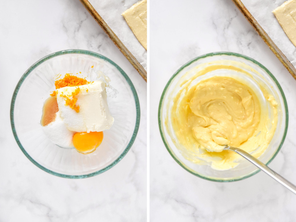 mixing up the cream cheese mixture for the cheese danish.