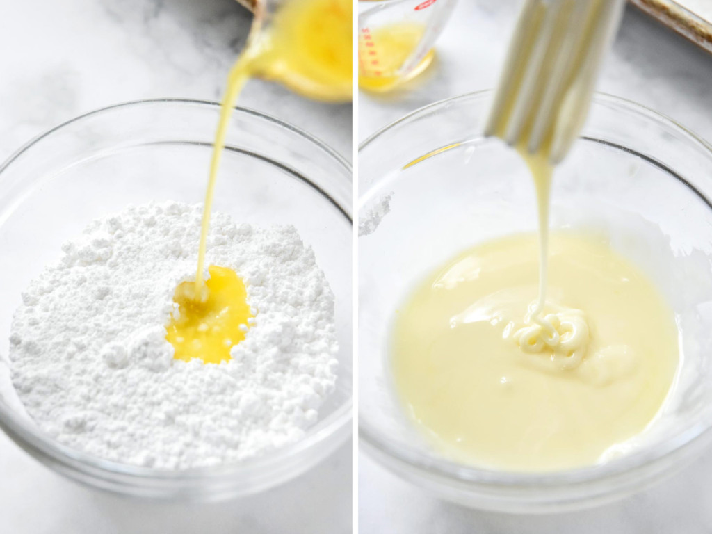 step by step of making orange flavored icing for the leftover cranberry sauce cheese danish.