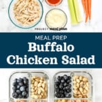pin image for easy buffalo chicken salad meal prep with text.