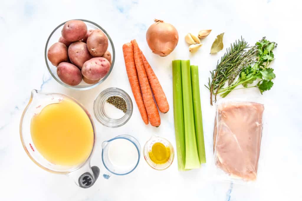 ingredients required to make the simple red potato chicken soup before starting.