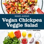 pin image for make-ahead vegan chickpea salad.