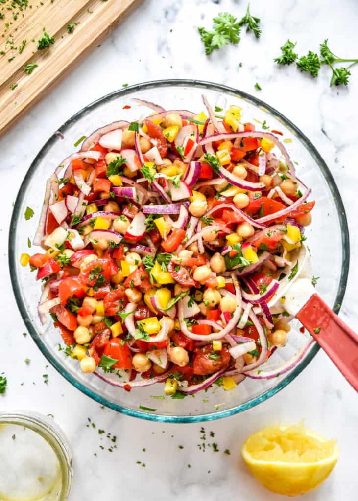 Make-Ahead Vegan Chickpea Salad in a large glass bowl.