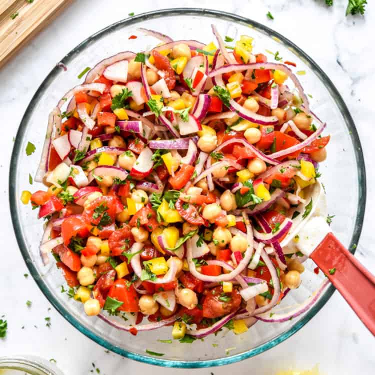 Make-Ahead Vegan Chickpea Salad in a large glass bowl.