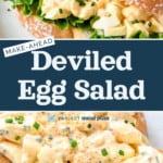 pin image with text for easy deviled egg salad recipe.
