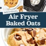 individual air fryer baked oats with text pin.