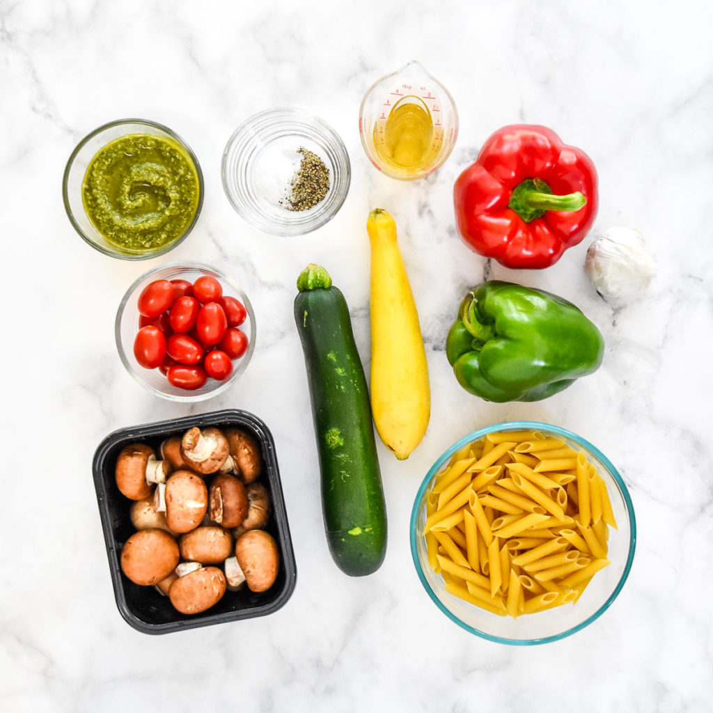 vegetables, oil and seasonings in small bowls before starting the prepare the recipe.