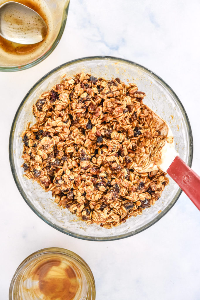 combined ingredients for making the chewy cinnamon granola bars.