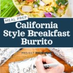pin image with text for meal prep california style breakfast burritos.